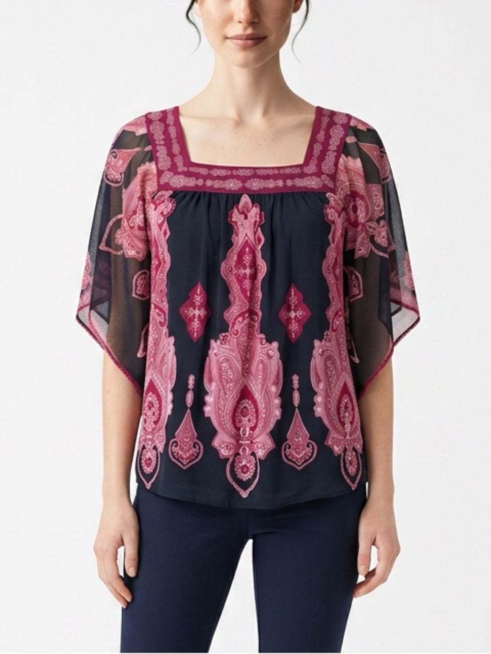INC International Concepts Blouse Top Butterfly sleeve Size S/P Multicolor